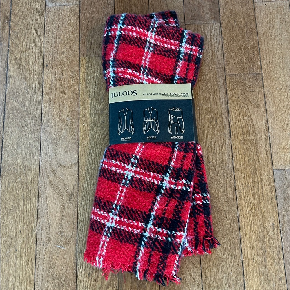 Igloos Red and Black Plaid Shawl Wrap Scarf